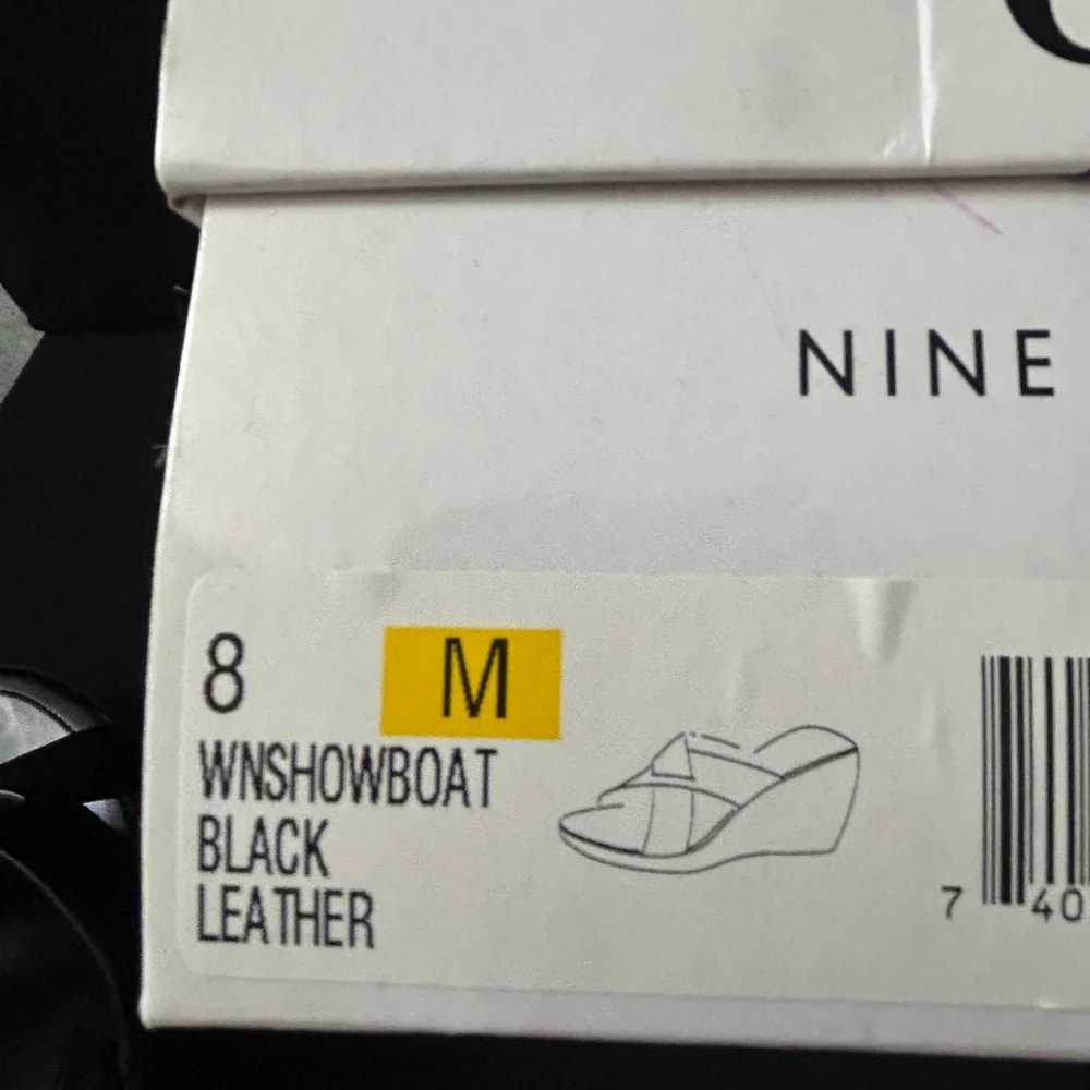 Nine West, Brand New, Black Leather Wedge Heel Sandals, Size 8 M